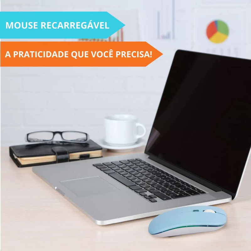 Mouse Sem Fio Bluetooth Recarregável LED