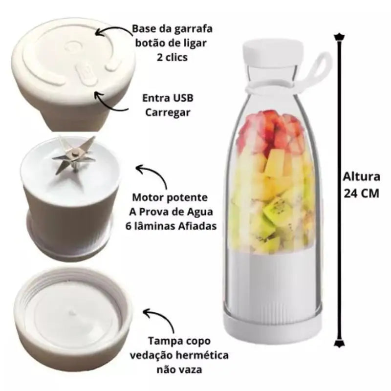 Garrafa Eletrica Portátil Recarregavel USB COPO 350ml. Mixer Shake Misturador.